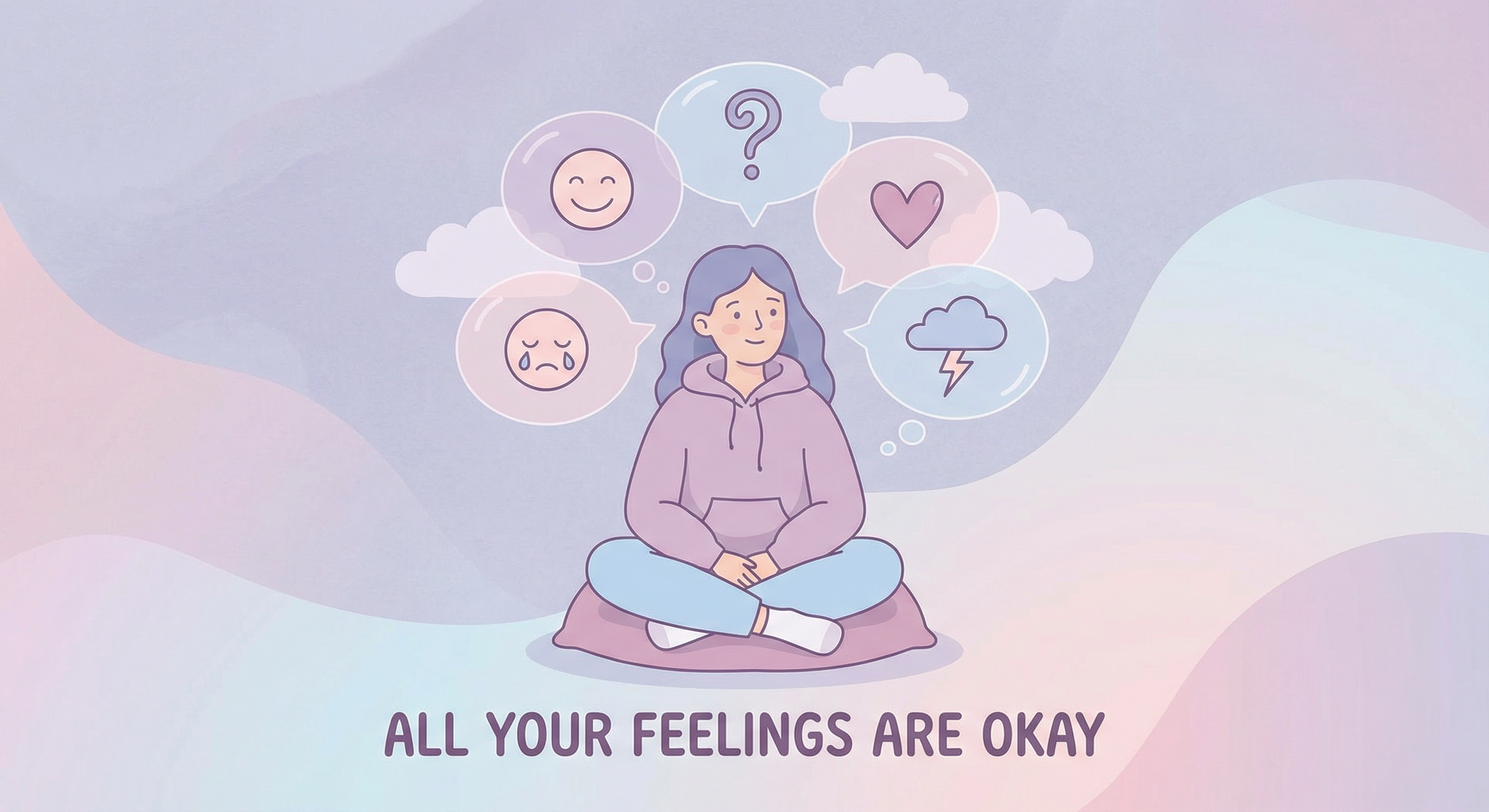 Illustration showing various emotions during puberty - all feelings are okay